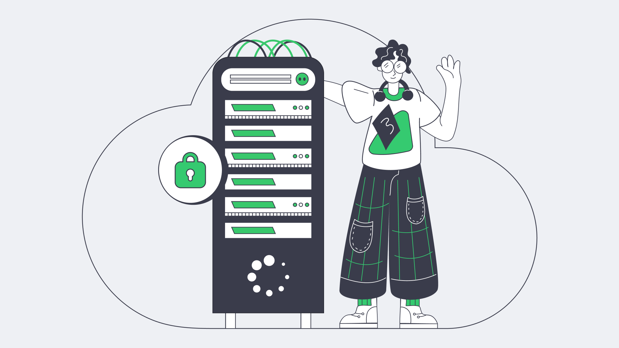 Cloud servers with lock symbolizing managed MySQL hosting.