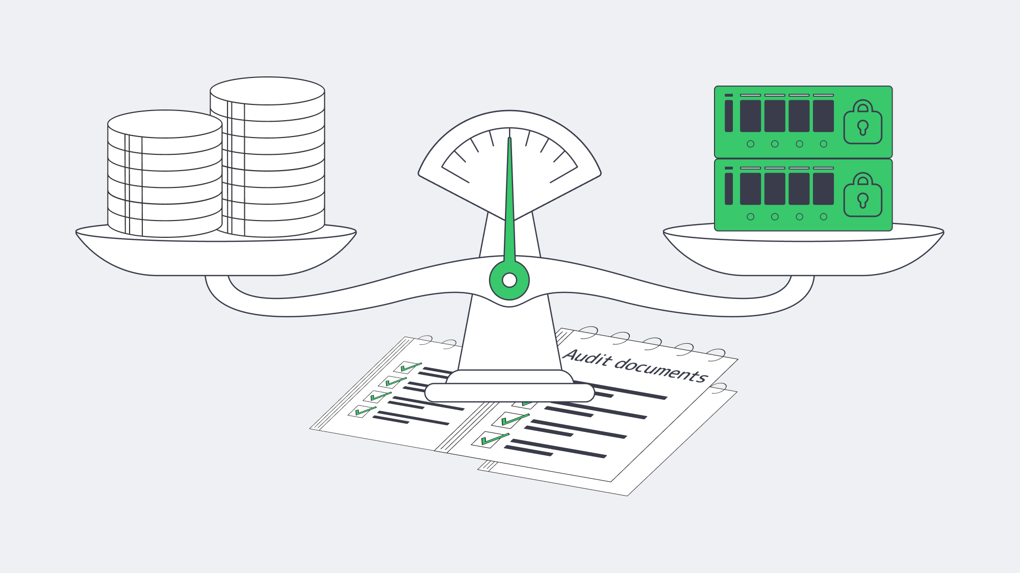 Illustration of scale weighing backup cost against data risk