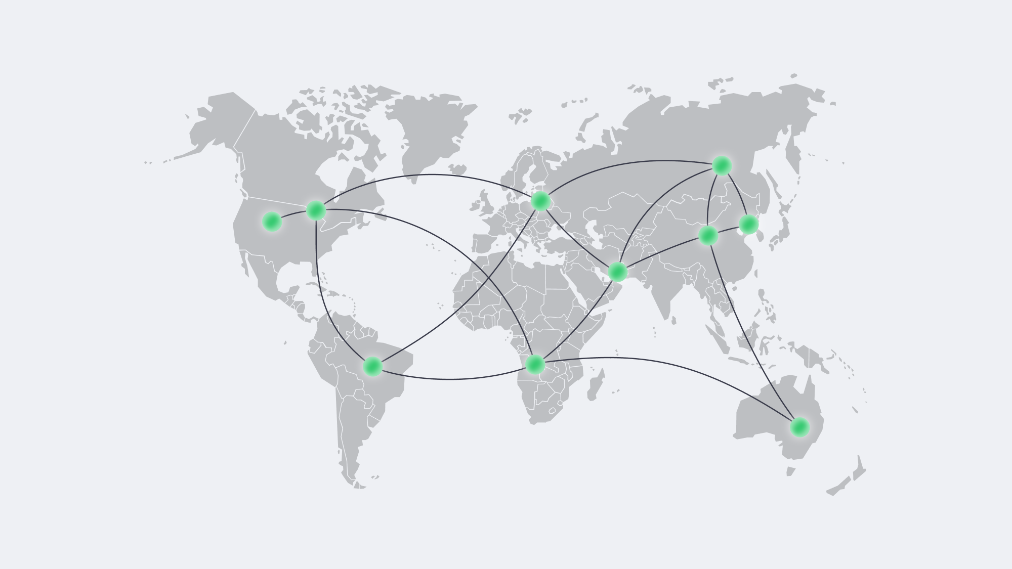 Global map with interconnected monitored servers.