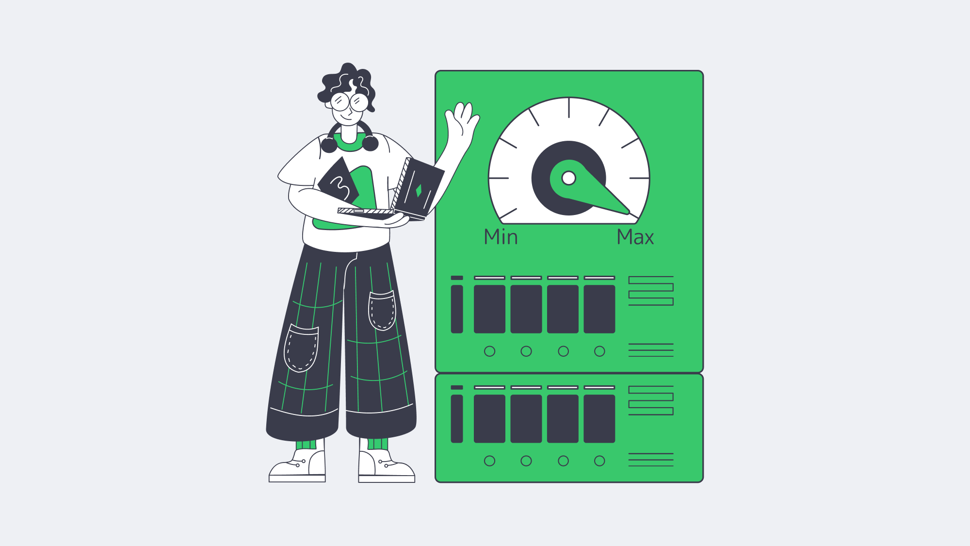 Illustration of engineer turning control dial to maximum on dedicated infrastructure