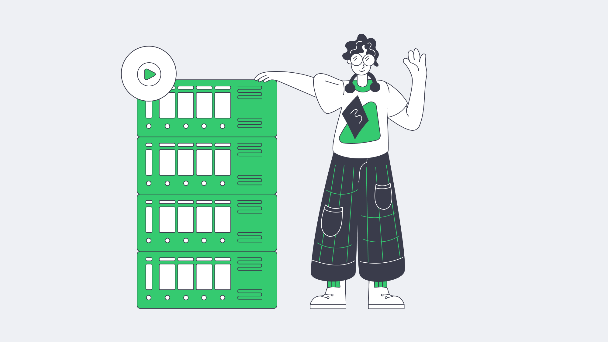 Servers, shield, gears, stopwatch, and CDN globe representing surge readiness