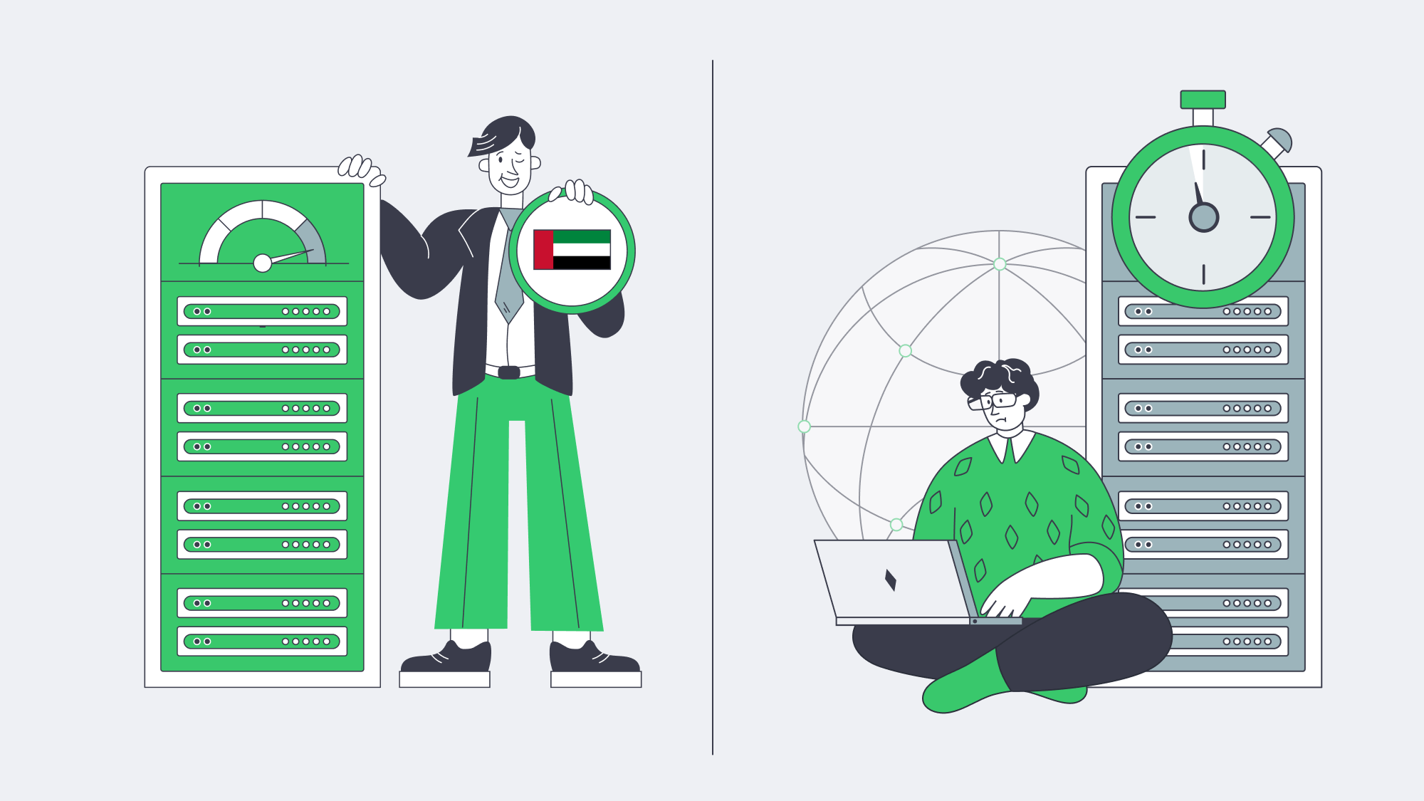 Split screen showing fast UAE hosting and slower overseas hosting