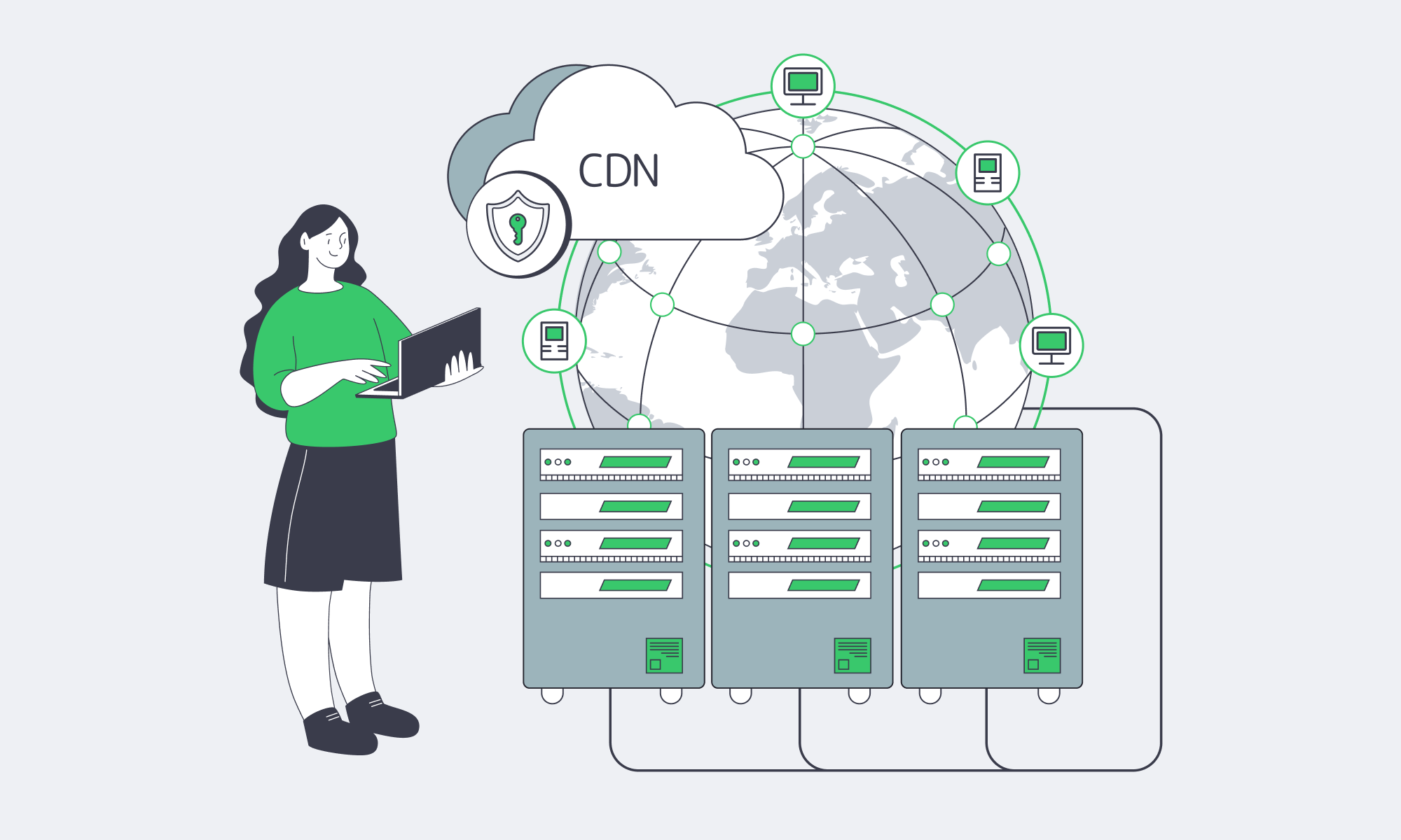 Layered diagram-style illustration of redundant global hosting for adult platforms