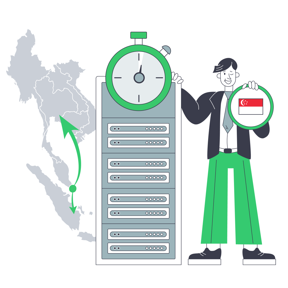 Illustration of Singapore as a central low-latency hub for Asia-Pacific traffic