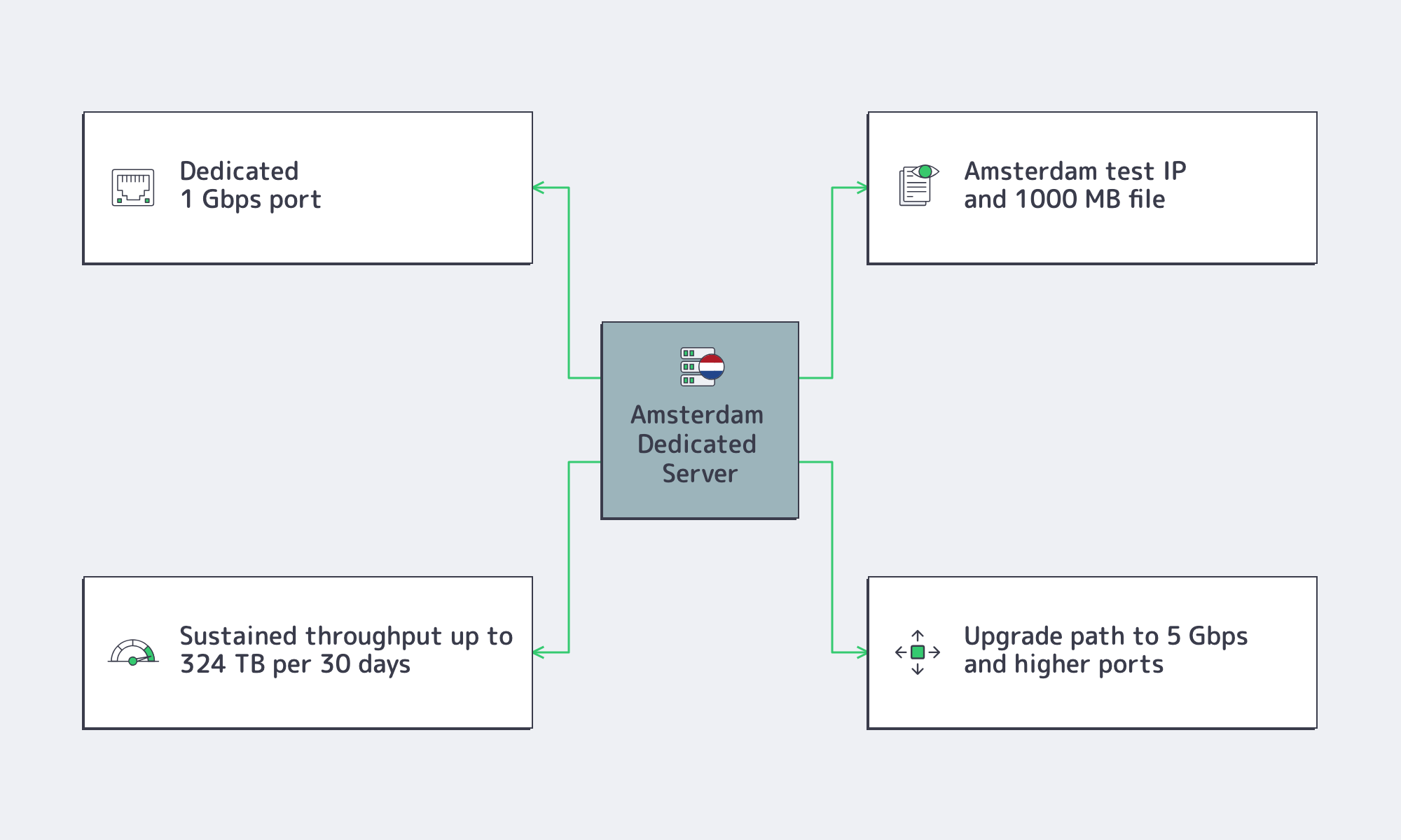 Diagram of 1 Gbps unmetered server proof points