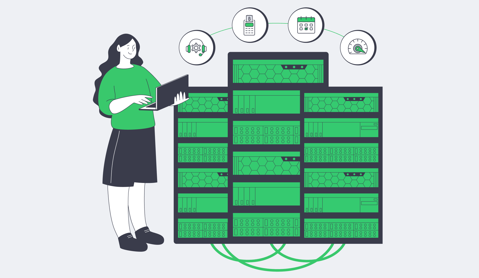 Production-ready Bitcoin hosting with server fleet and support controls