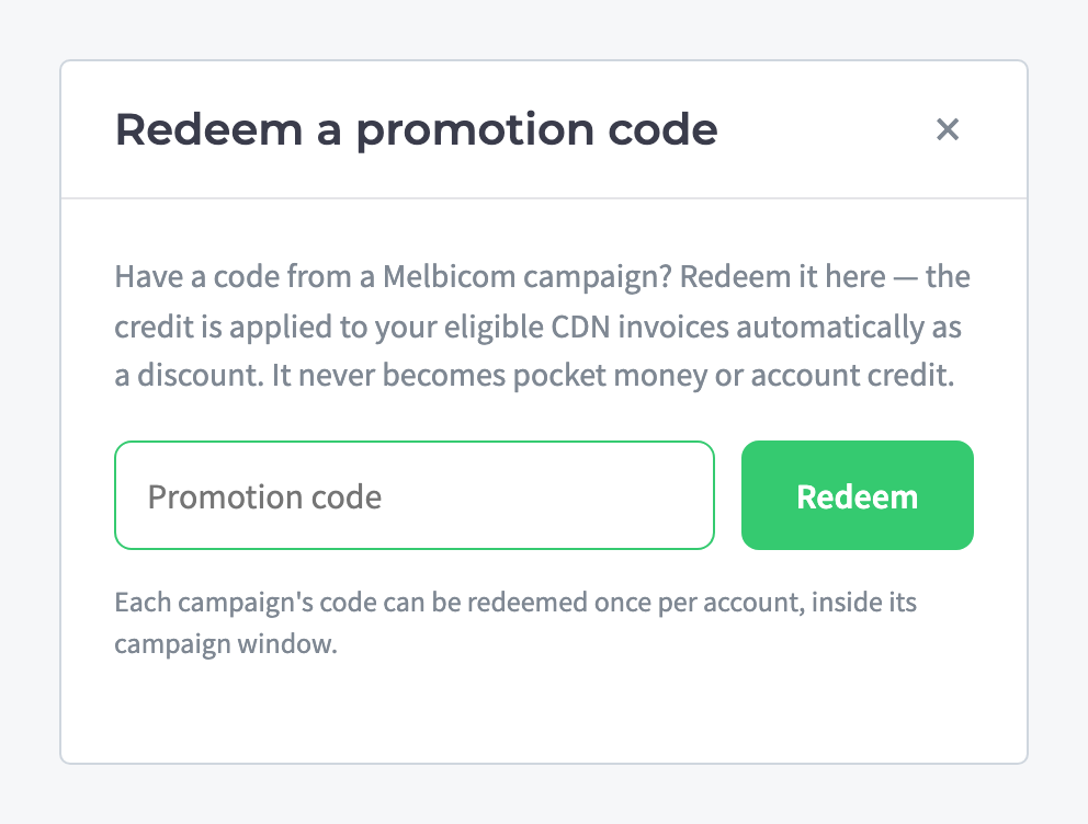 Redeem a promo code drawer
