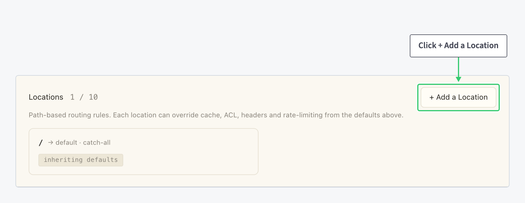 Locations panel with the Add a Location button highlighted
