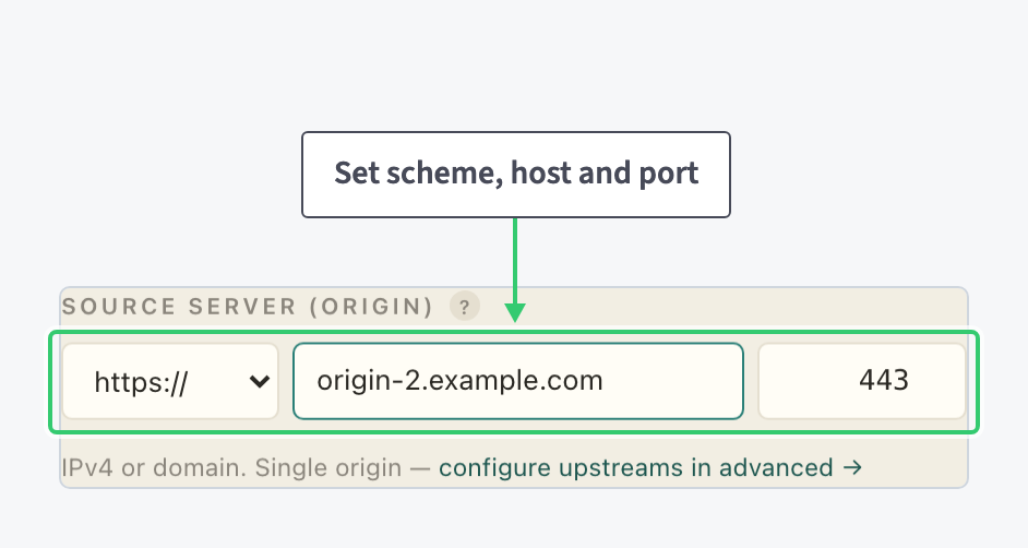 Source Server Origin field on the resource settings page with a new hostname typed in
