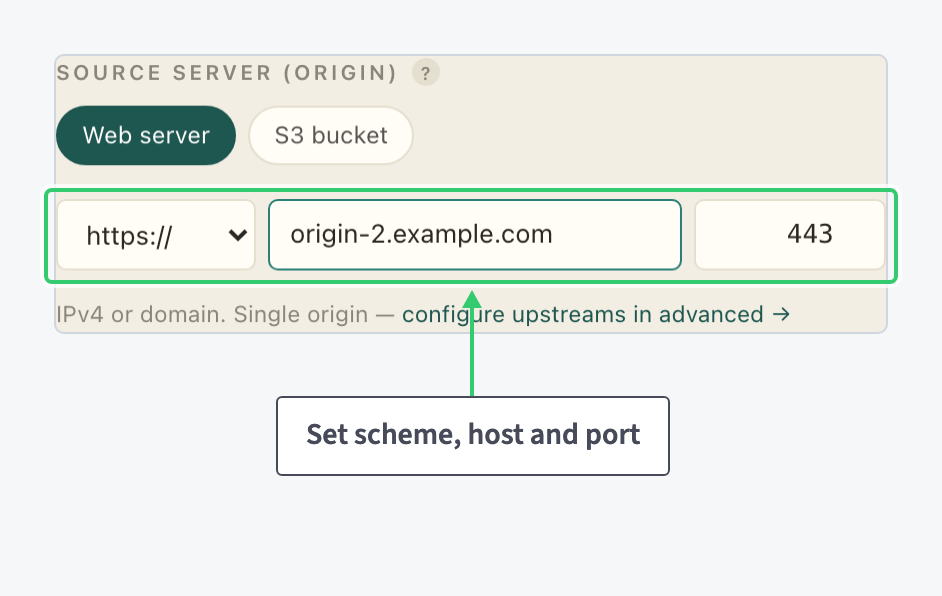 Source Server Origin field on the resource settings page with a new hostname typed in